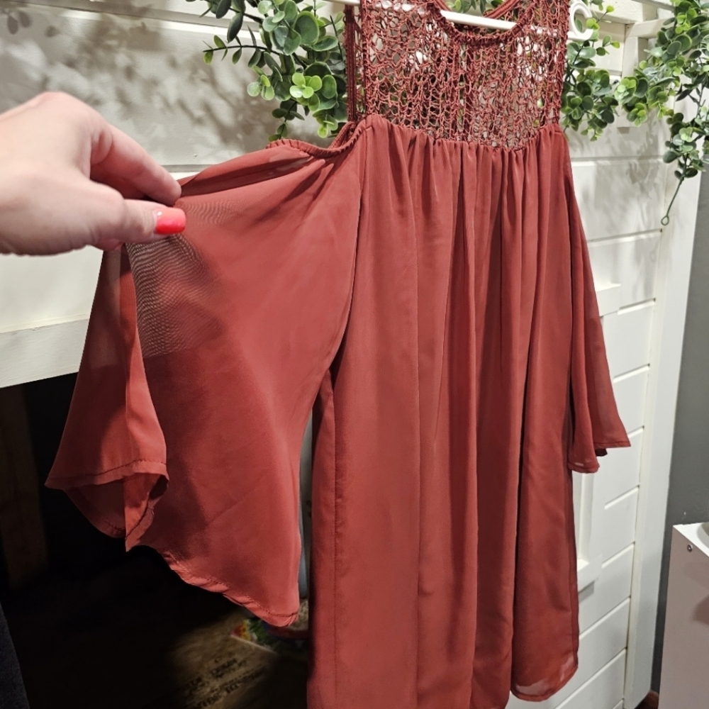 BAILEY Blue rust color cold shoulder & crochet dress